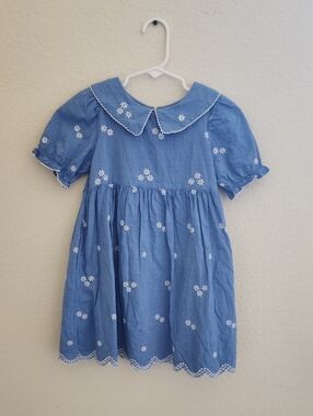 Cat & Jack Blue Embroidered Daisy Cotton Girls Dress 5T